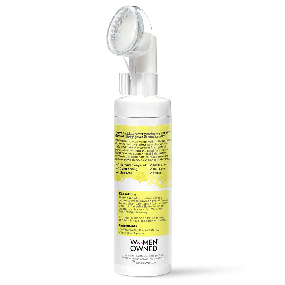 Mighty Mutt foaming cleanser dispenses for mess-free post-walk paw care.