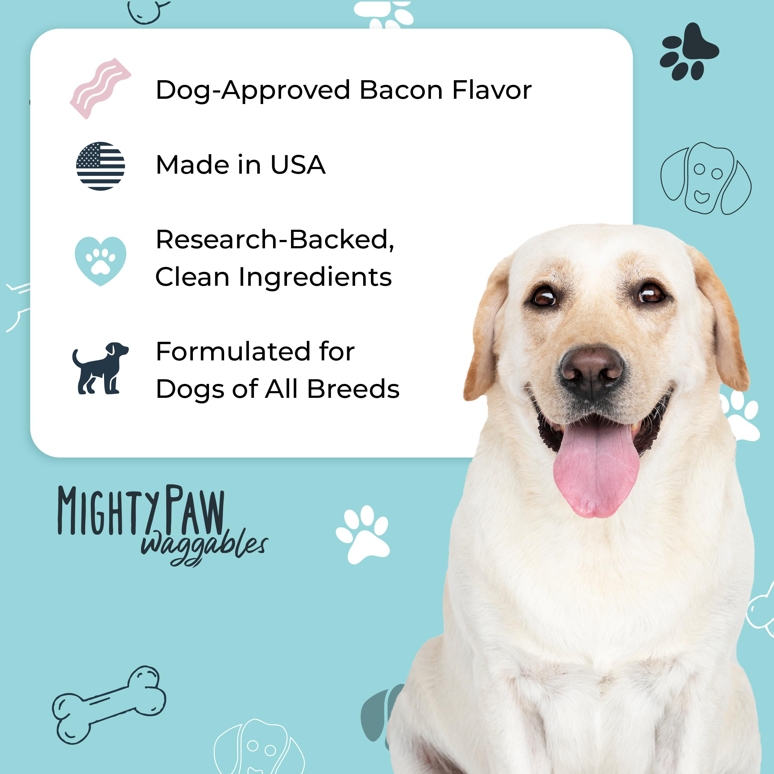 Mighty Paw 120 chews jar emphasizes value and daily routine.