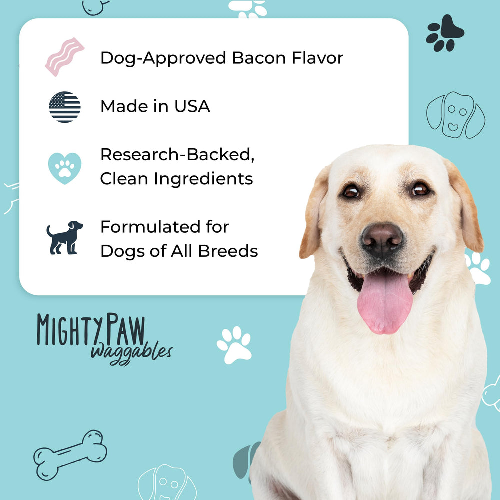 Mighty Paw 120 chews jar emphasizes value and daily routine.
