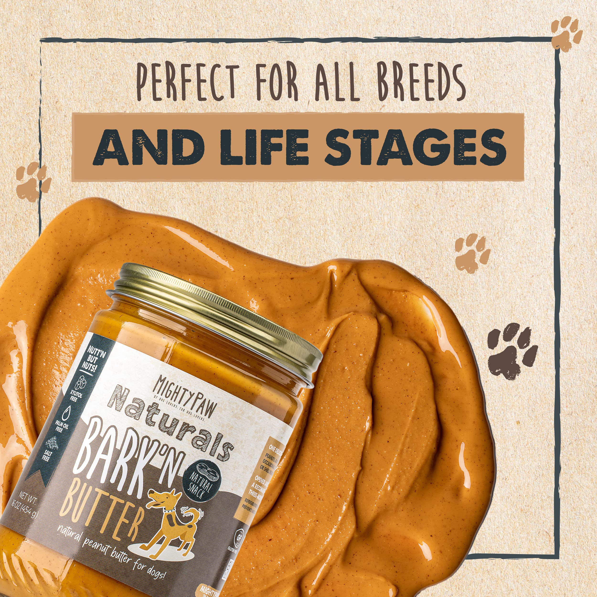 Mighty Paw Bark’n Butter peanuts image highlights simple, natural flavor.