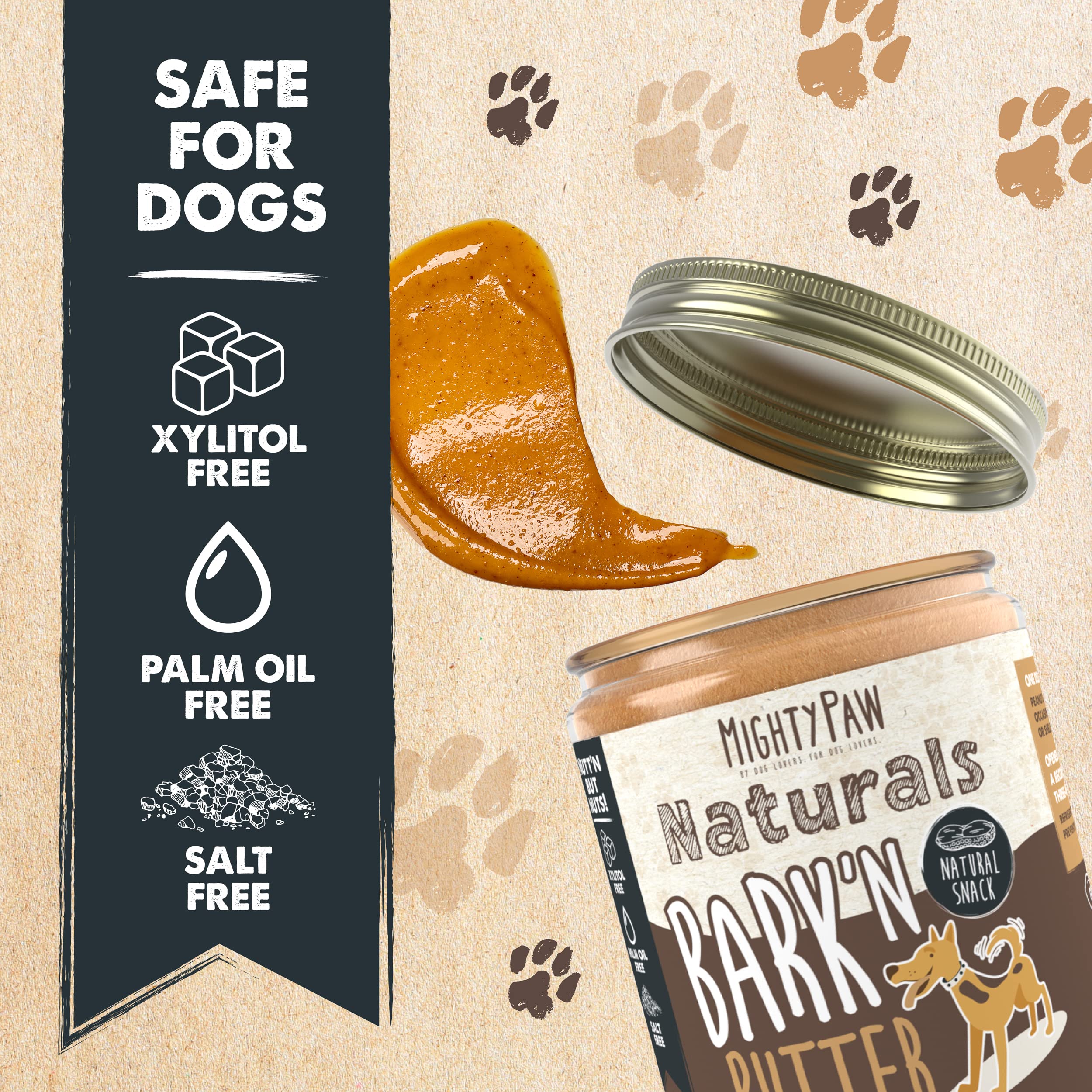 Mighty Paw Bark’n Butter spread on a bone demonstrates smooth texture ideal for stuffing toys.