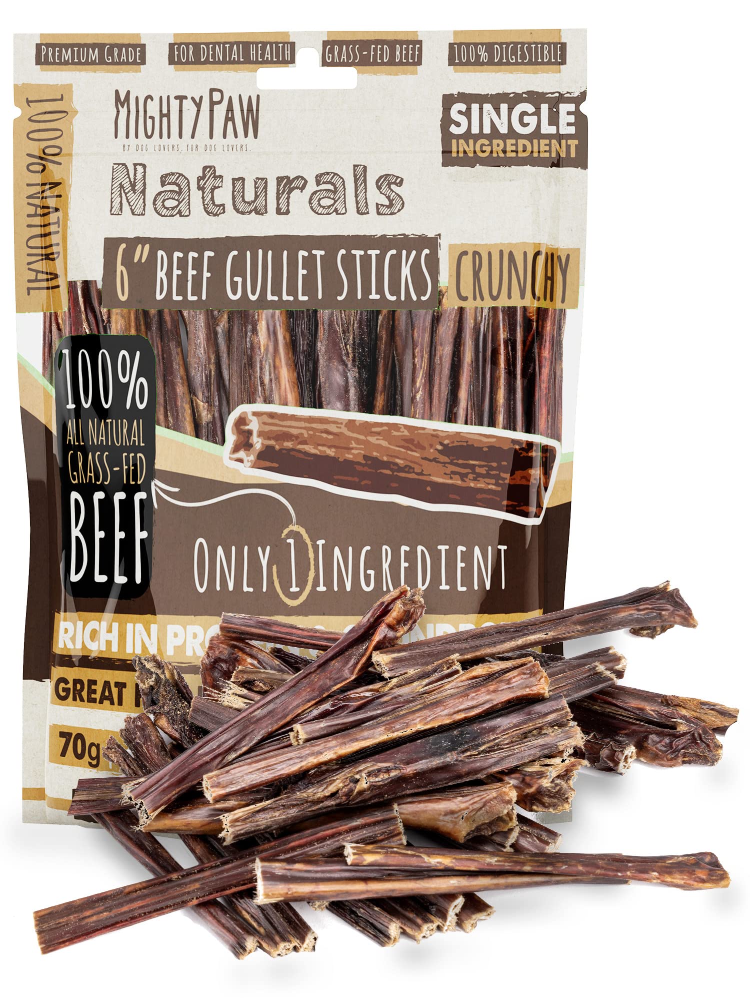 Mighty/Paw Beef Gullet Stick 6in for teething and entertainment