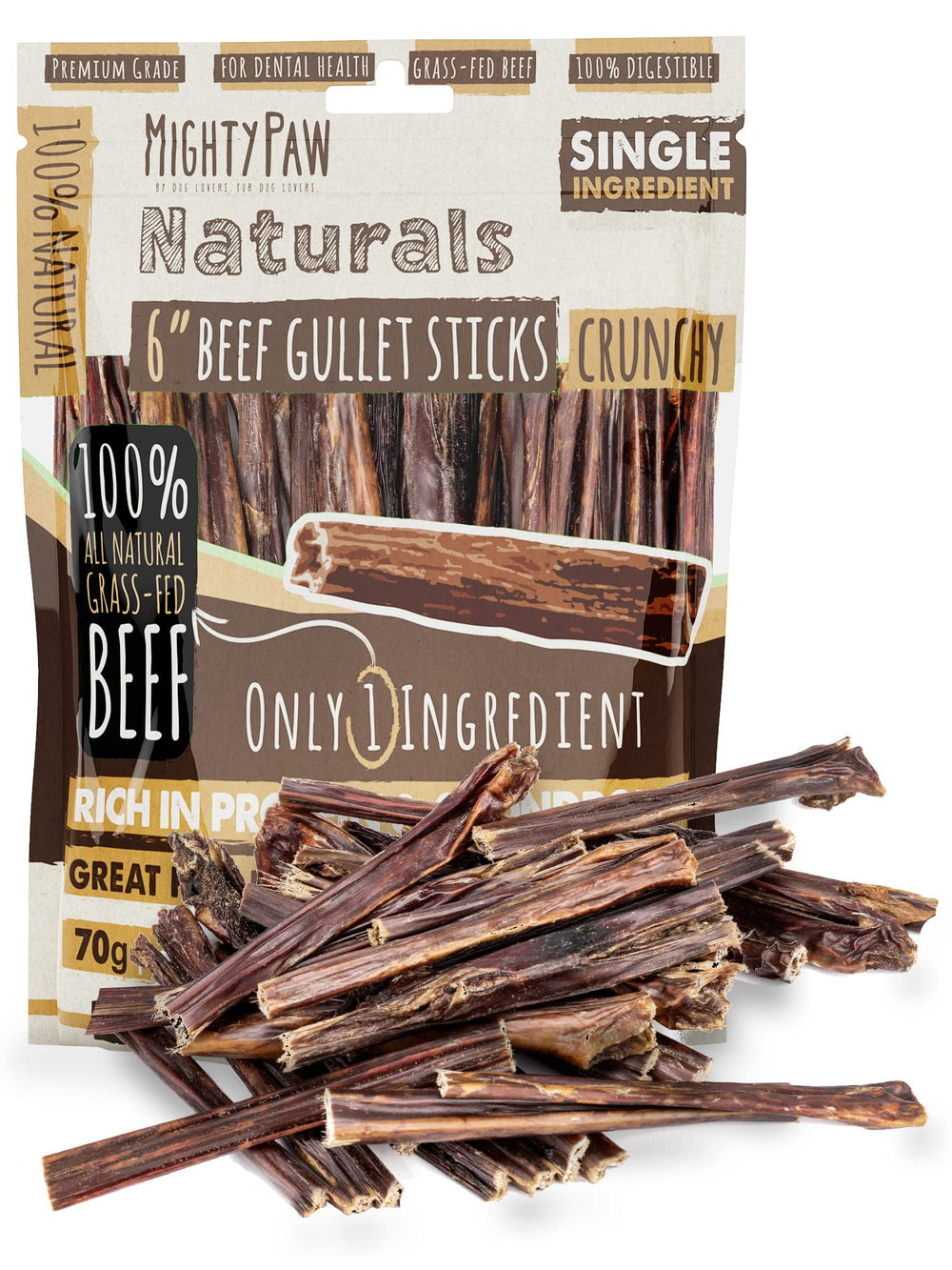 Mighty/Paw Beef Gullet Stick 6in for teething and entertainment