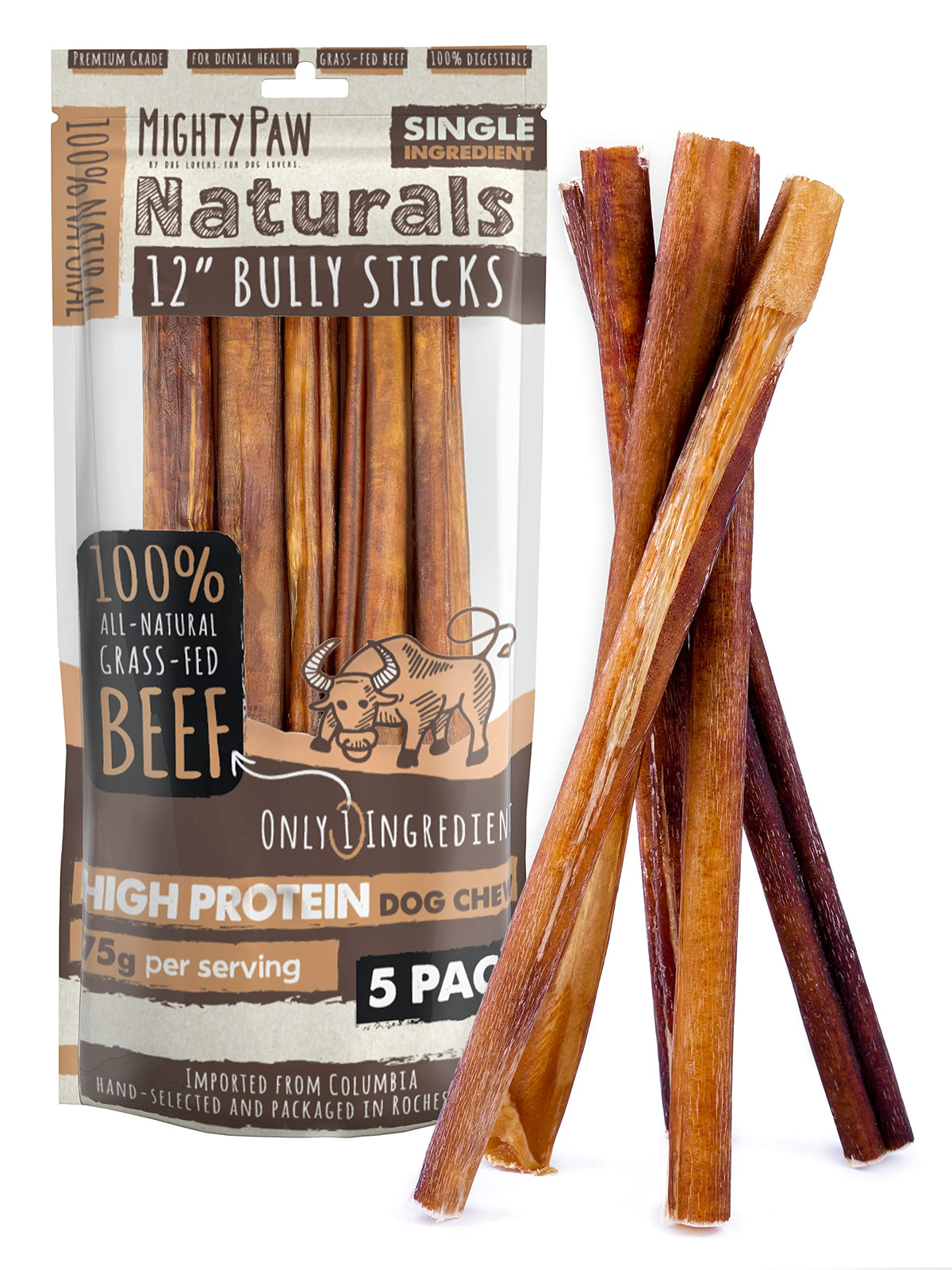 Mighty Paw bully stick 12-inch in use for a long-lasting dog chew