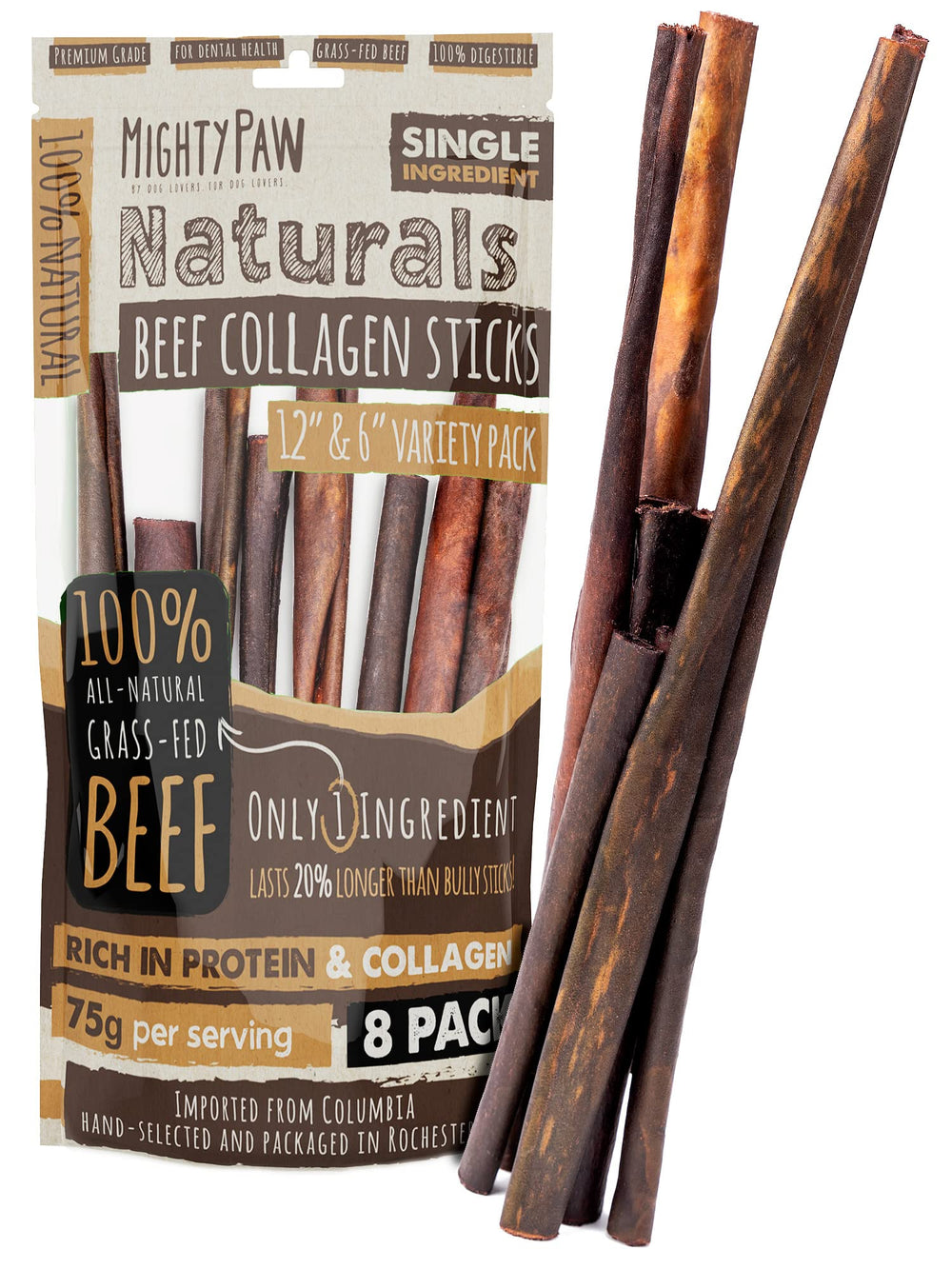 Mighty Paw collagen sticks 6-inch: long-lasting chew for power chewers.