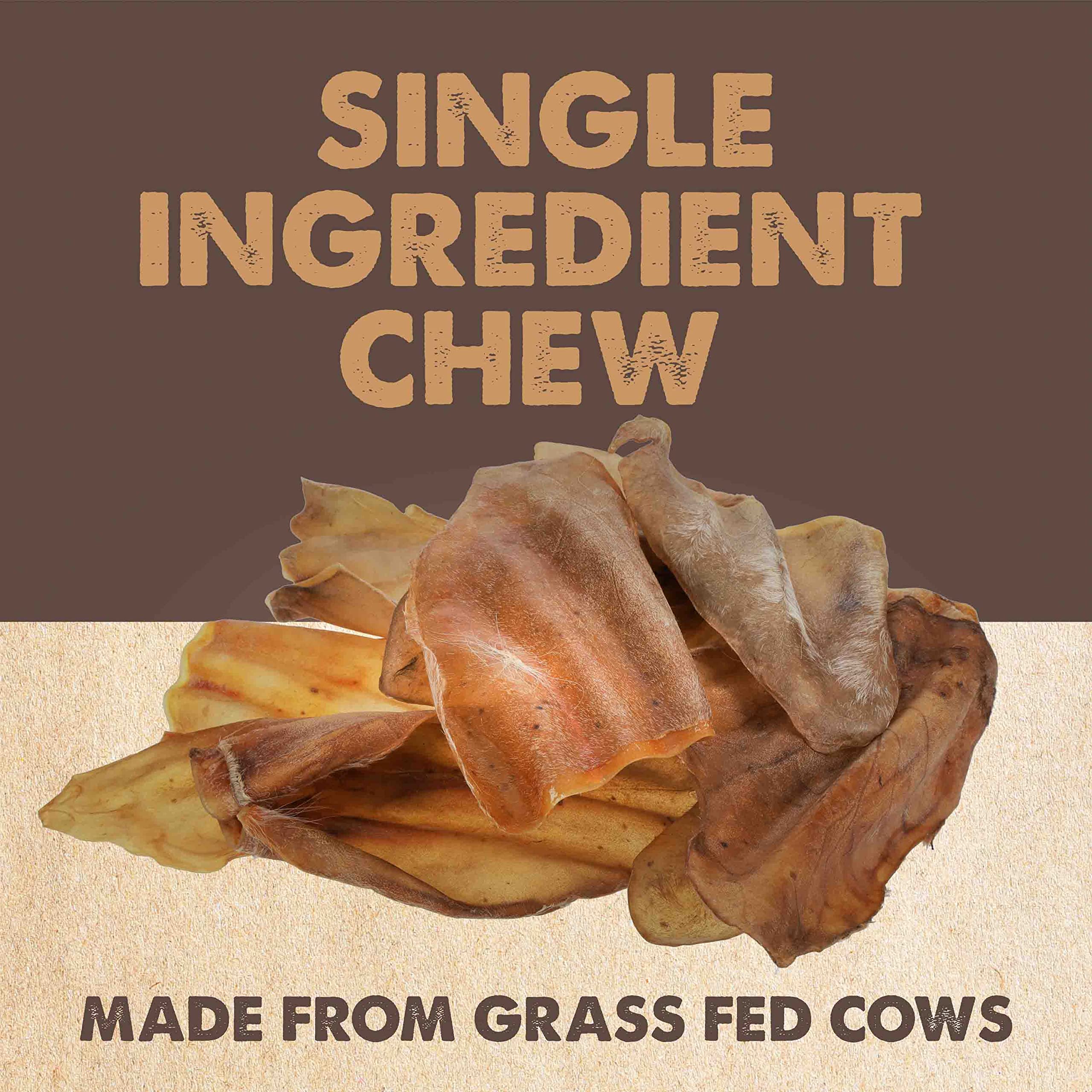 Mighty Paw cow ears packaging front, single-ingredient promise for dogs.