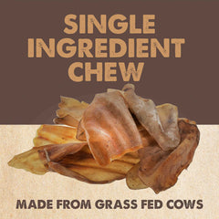 Mighty Paw cow ears packaging front, single-ingredient promise for dogs.