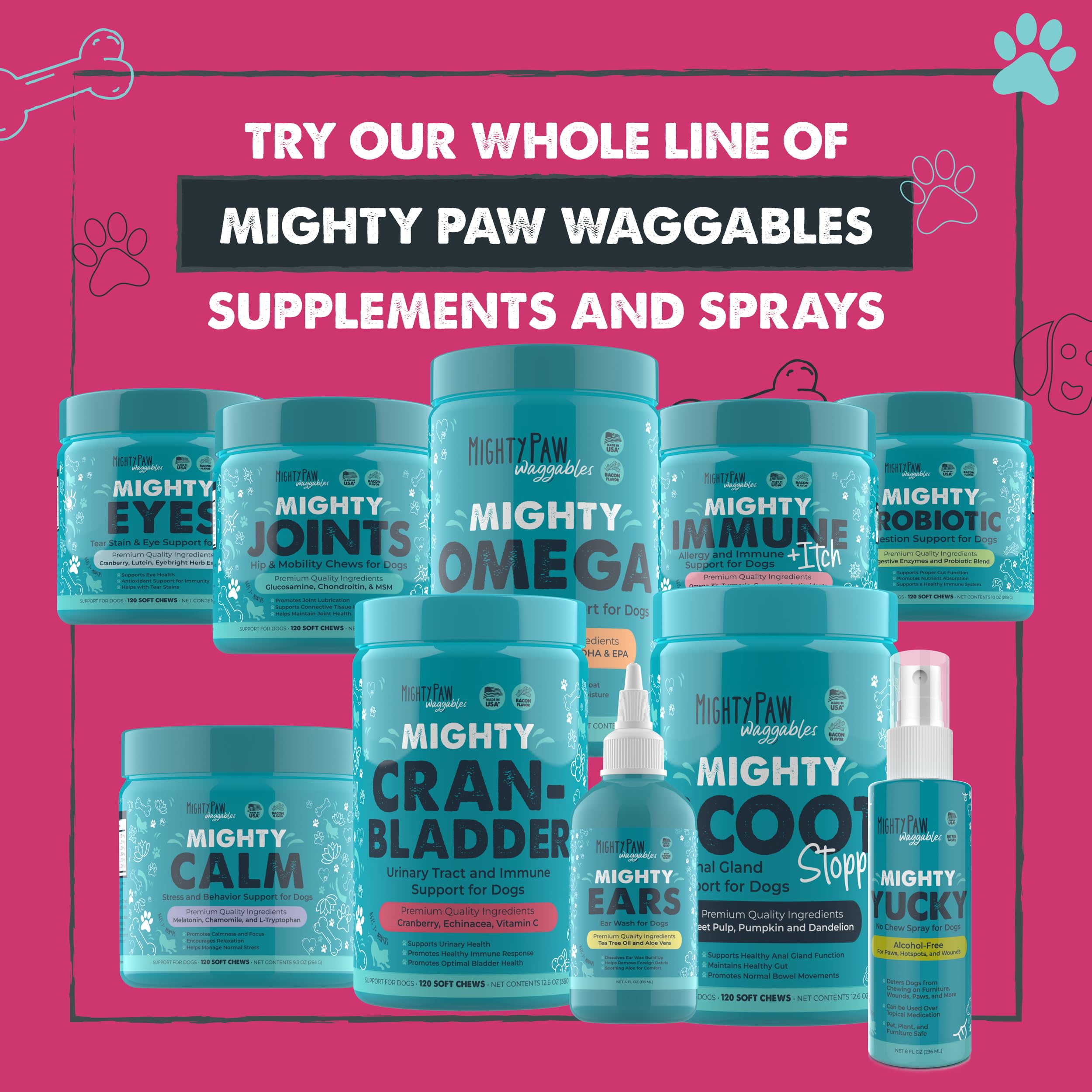 Mighty Paw Cran-Bladder bacon-flavor chews ready for daily use