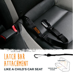 Mighty Paw latch-system hook provides reliable attachment with quick safety access.
