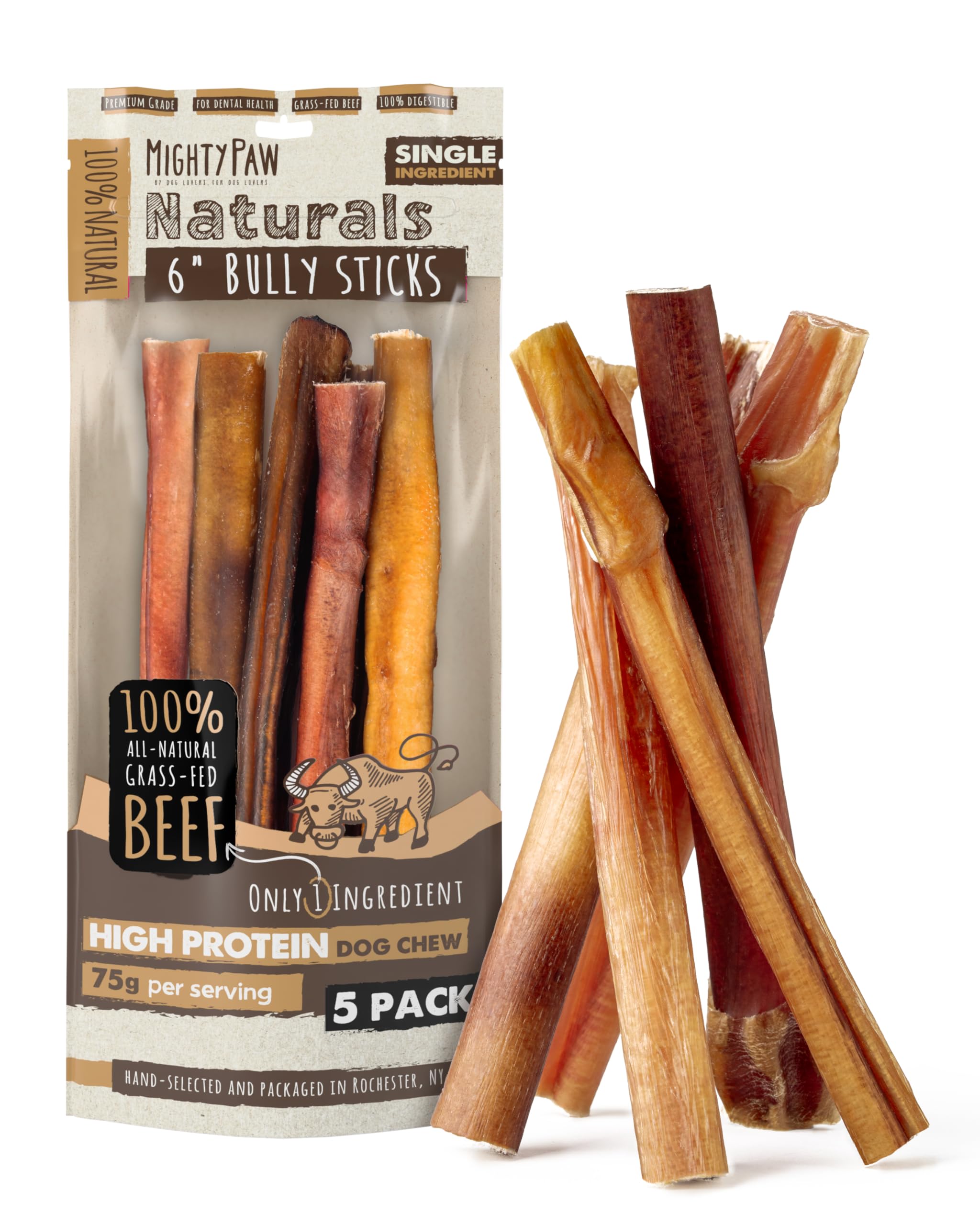 Mighty Paw Naturals bully sticks packaging for easy storage and freshness