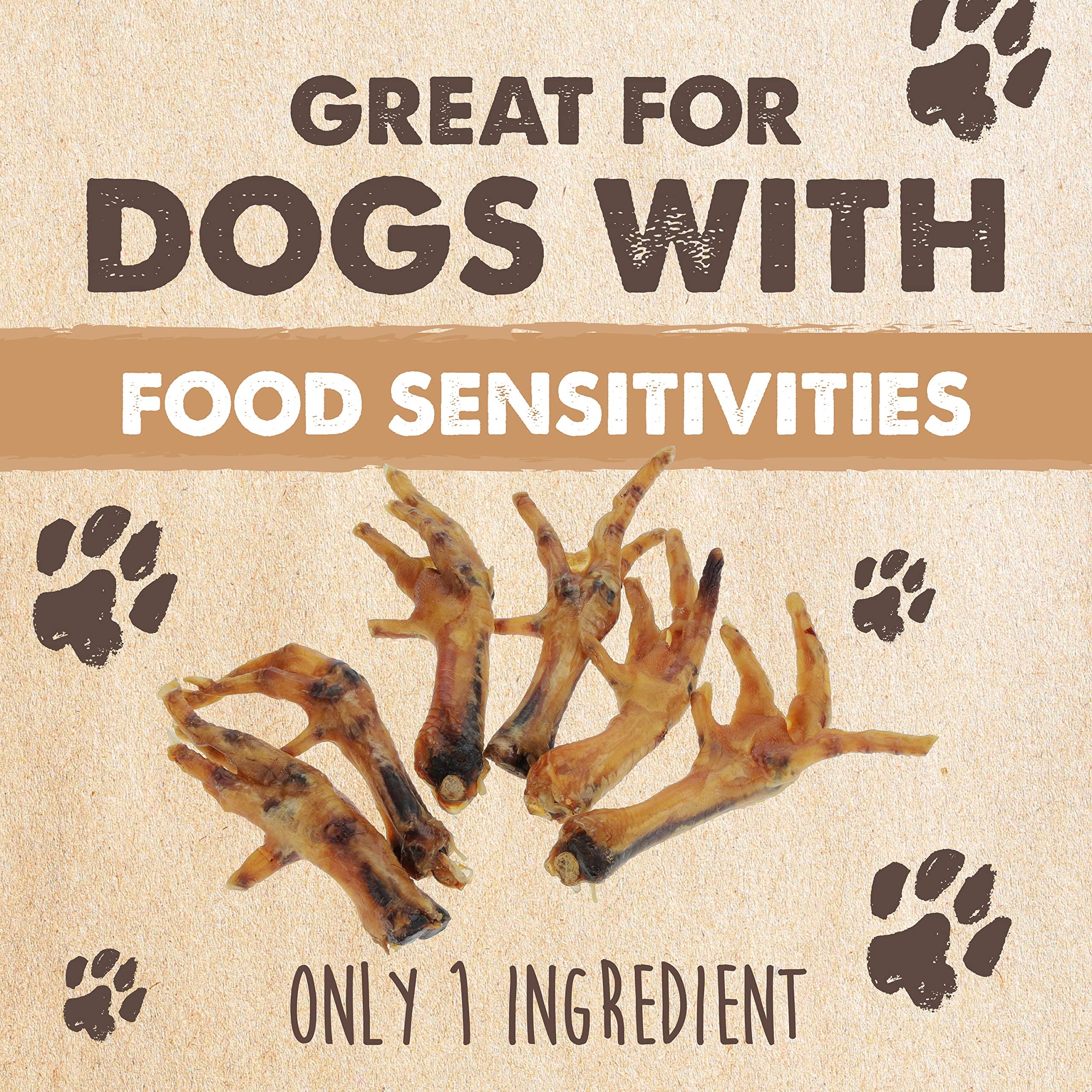 Hand-packaged in USA Mighty Paw Naturals Chicken Feet indicate care