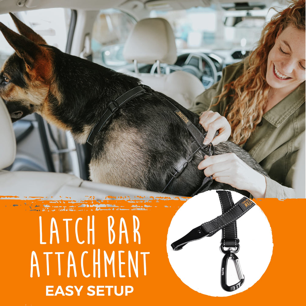 Mighty Paw nylon dog seatbelt strap is durable and comfortable for travel.