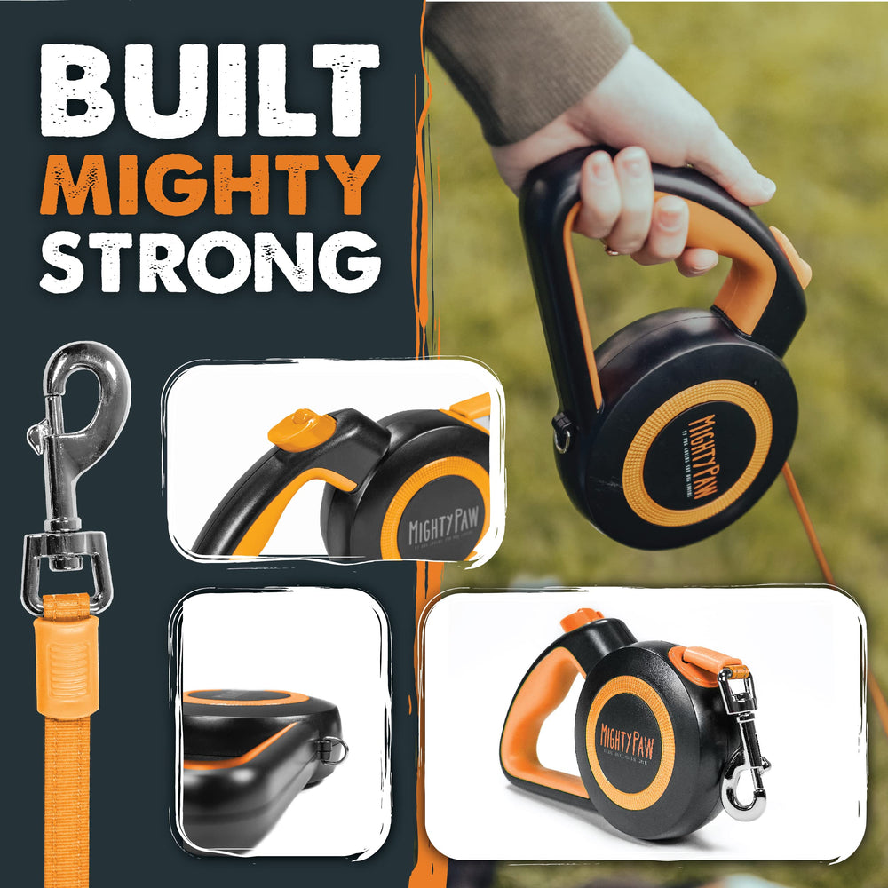 Mighty Paw Retractable Leash 2.0 reflective nylon tape for night walks
