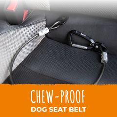 Mighty Paw seat belt braided-steel close-up demonstrates extreme chew resistance.
