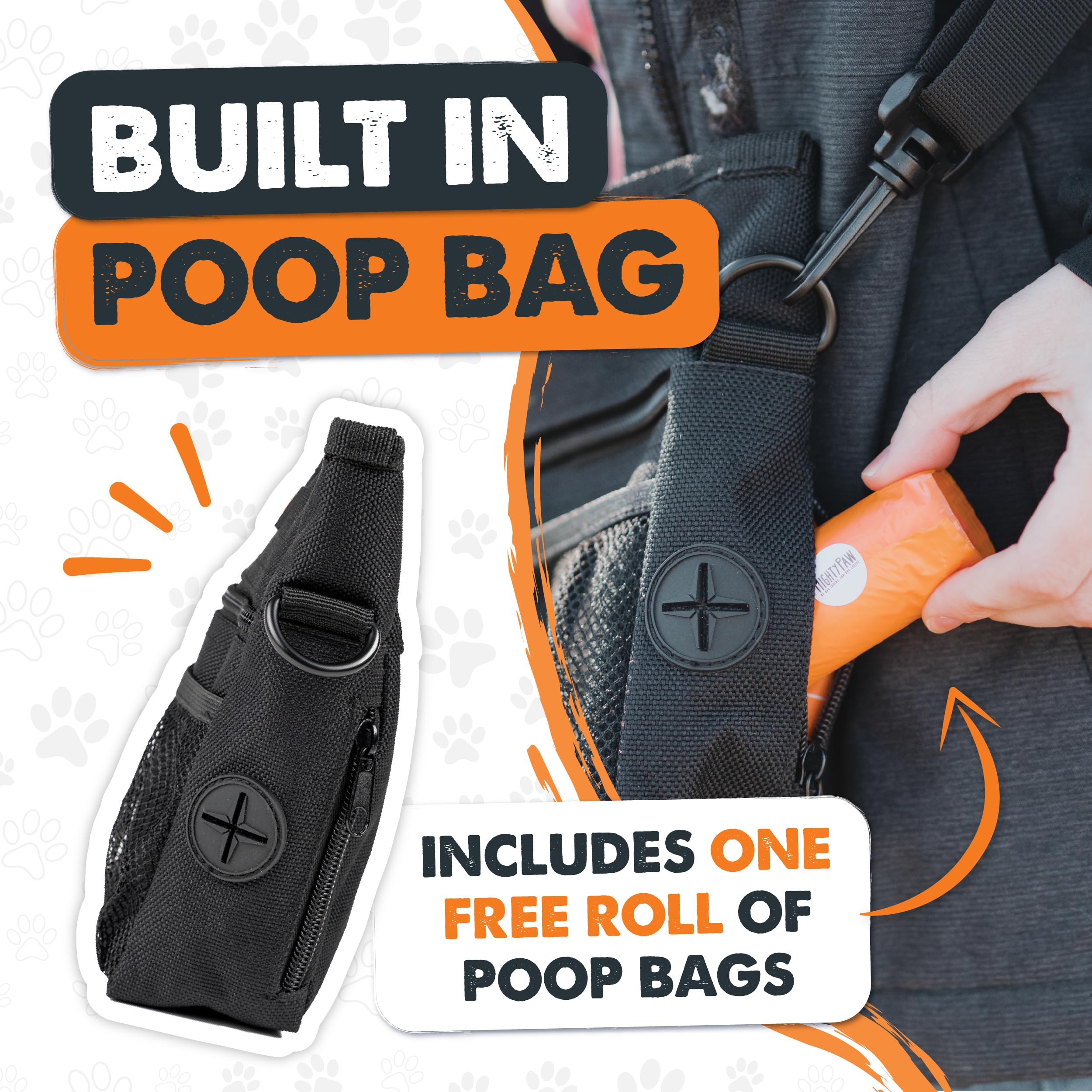 Mighty Paw black dog treat pouch blends with any leash setup