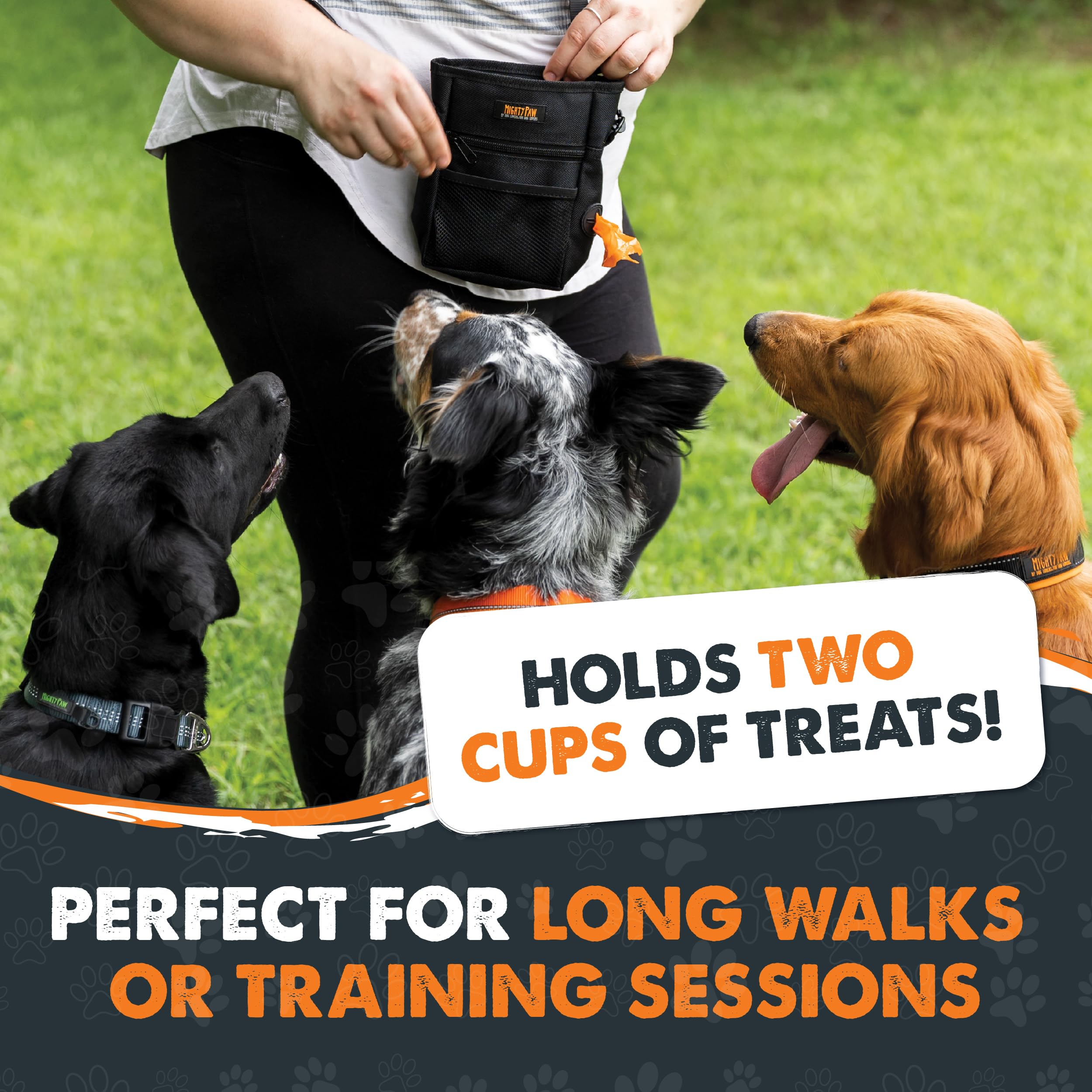 Mighty Paw pouch built-in poop bag holder simplifies cleanup during strolls