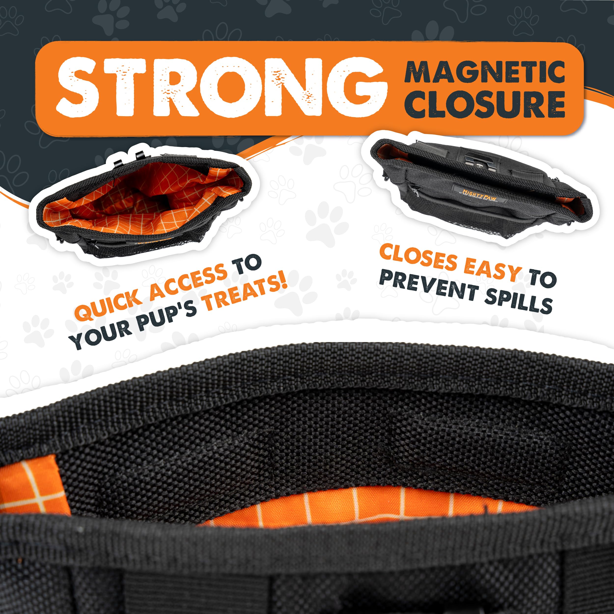 Mighty Paw treat pouch magnetic closure for quick spill-free access