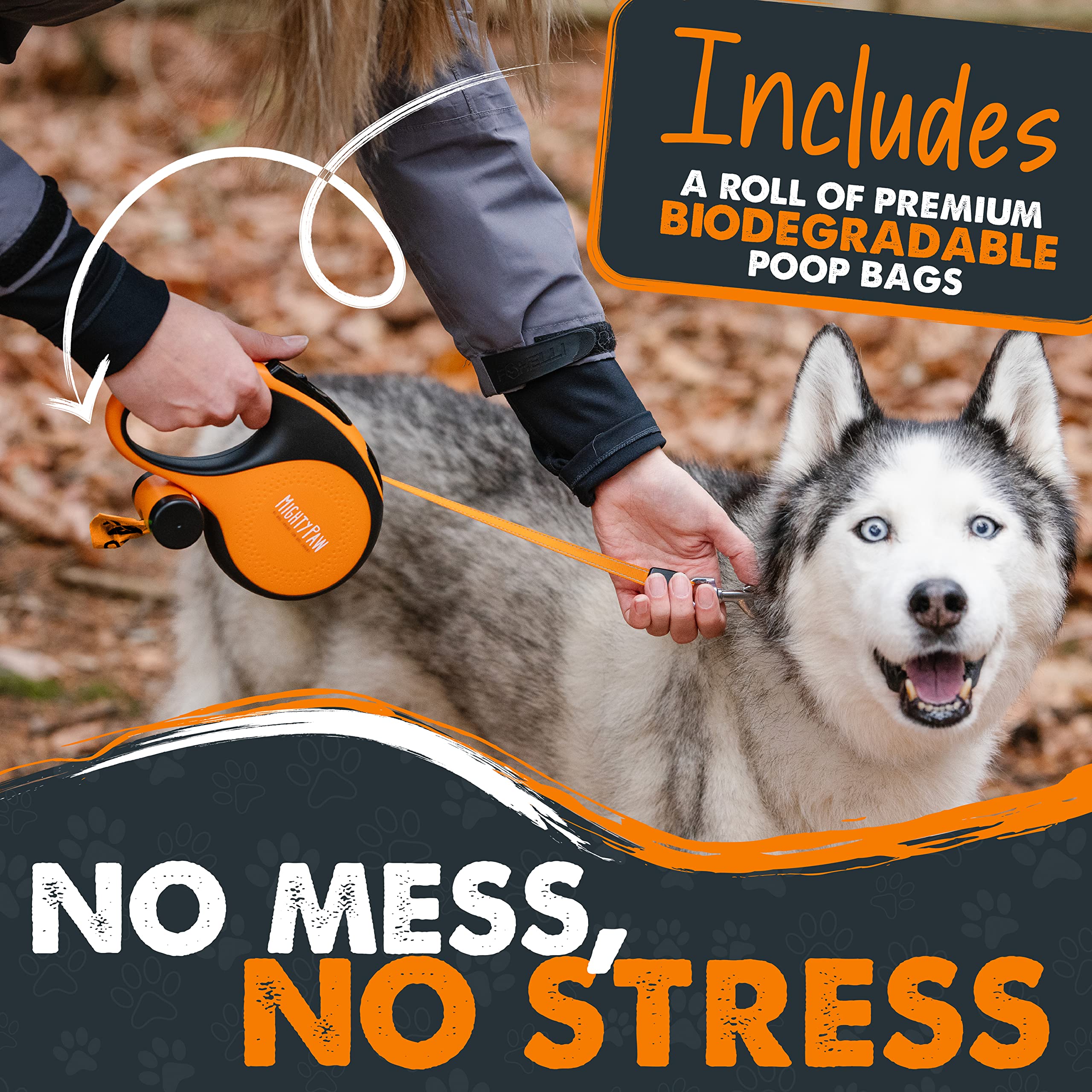 Mighty Paw U-shaped guide helps prevent tangles.