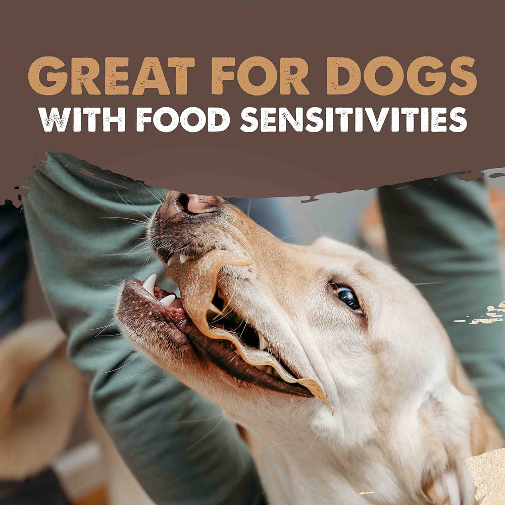 Mighty Paw unbleached cow ears, chemical-free treat option.