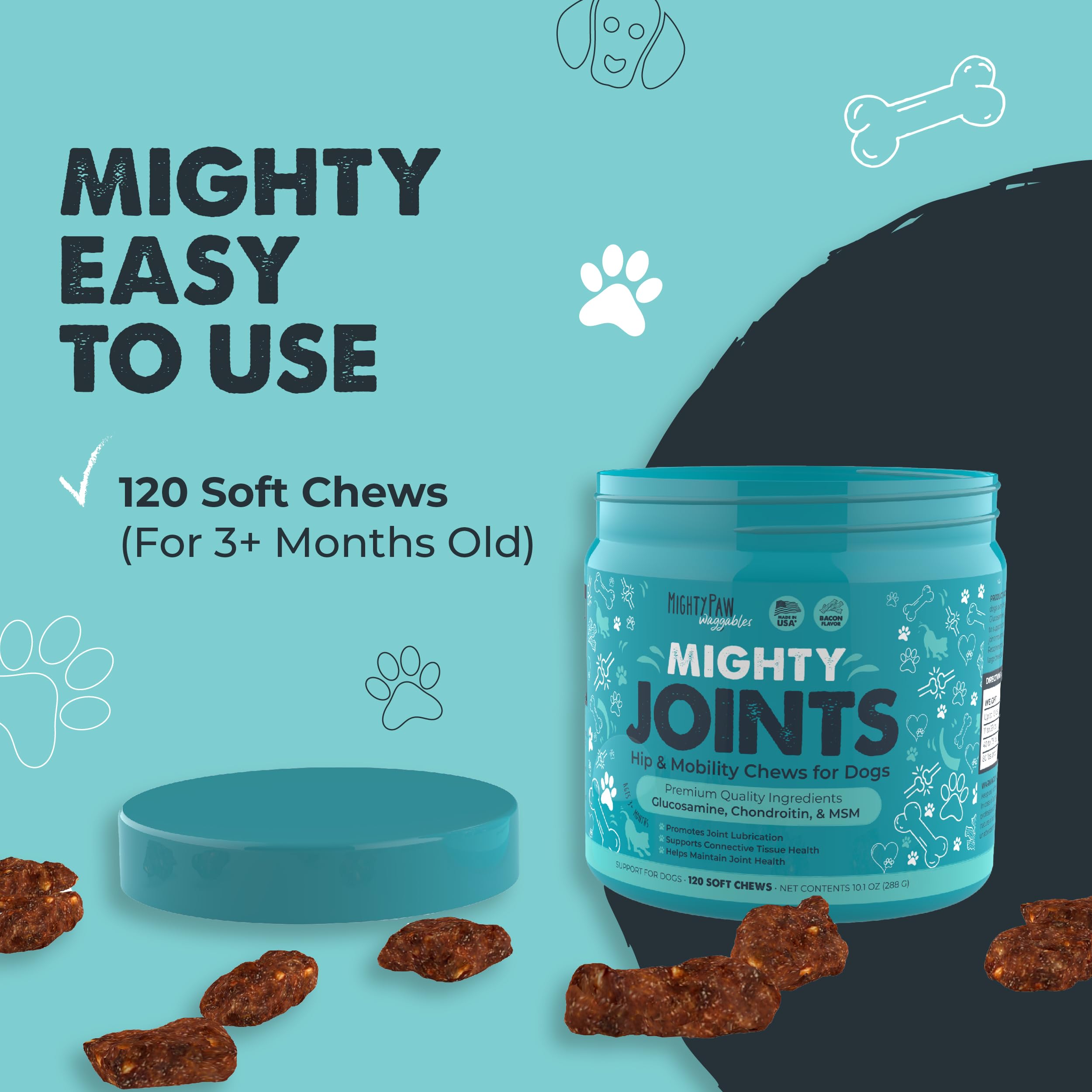 Chews designed to support joint lubrication and connective tissue