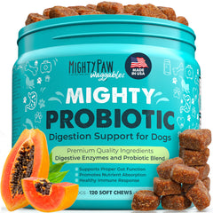 Mighty Paw Waggables probiotic chews bottle supports dog digestive health