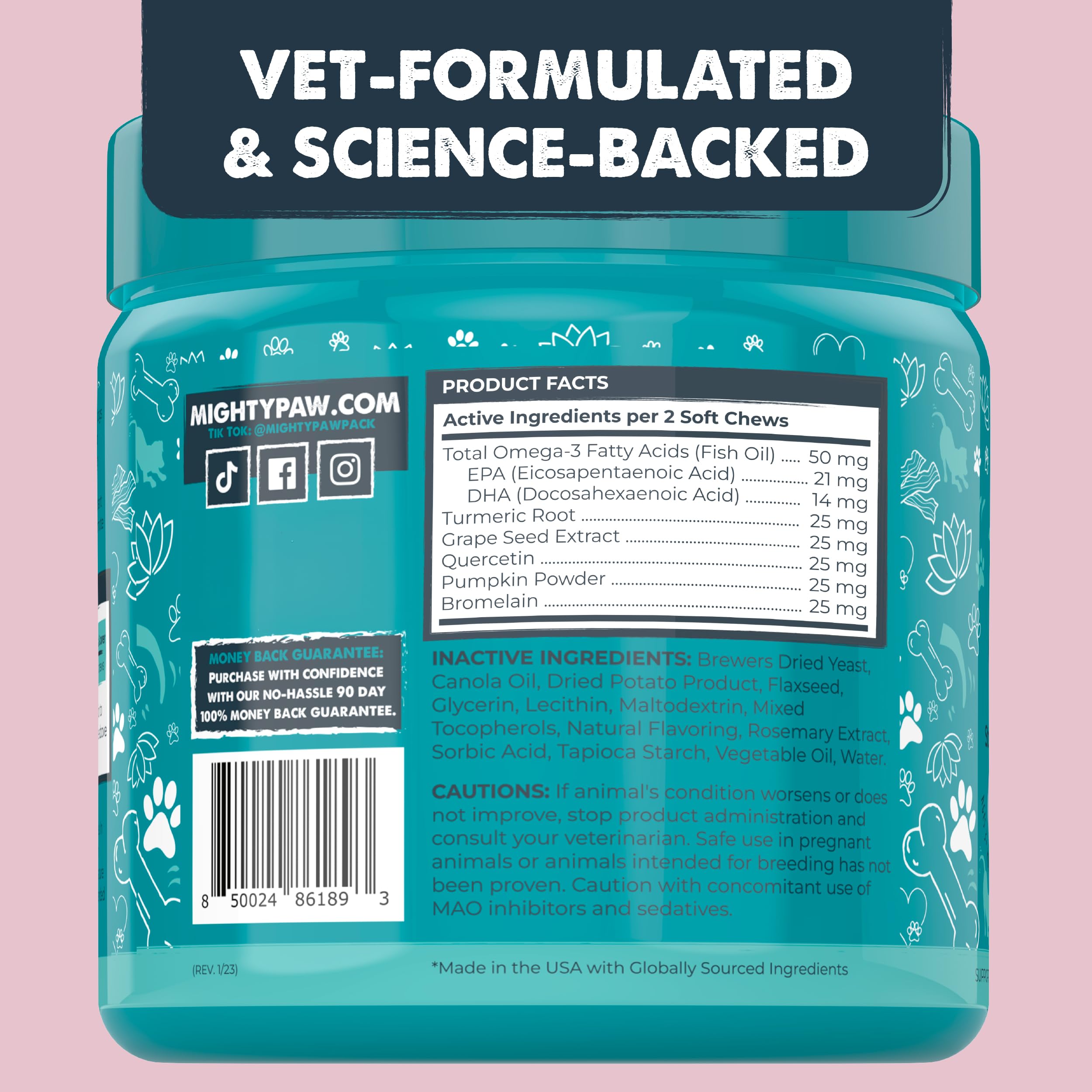 Mighty Paw weight-based daily serving ensures proper dosage.