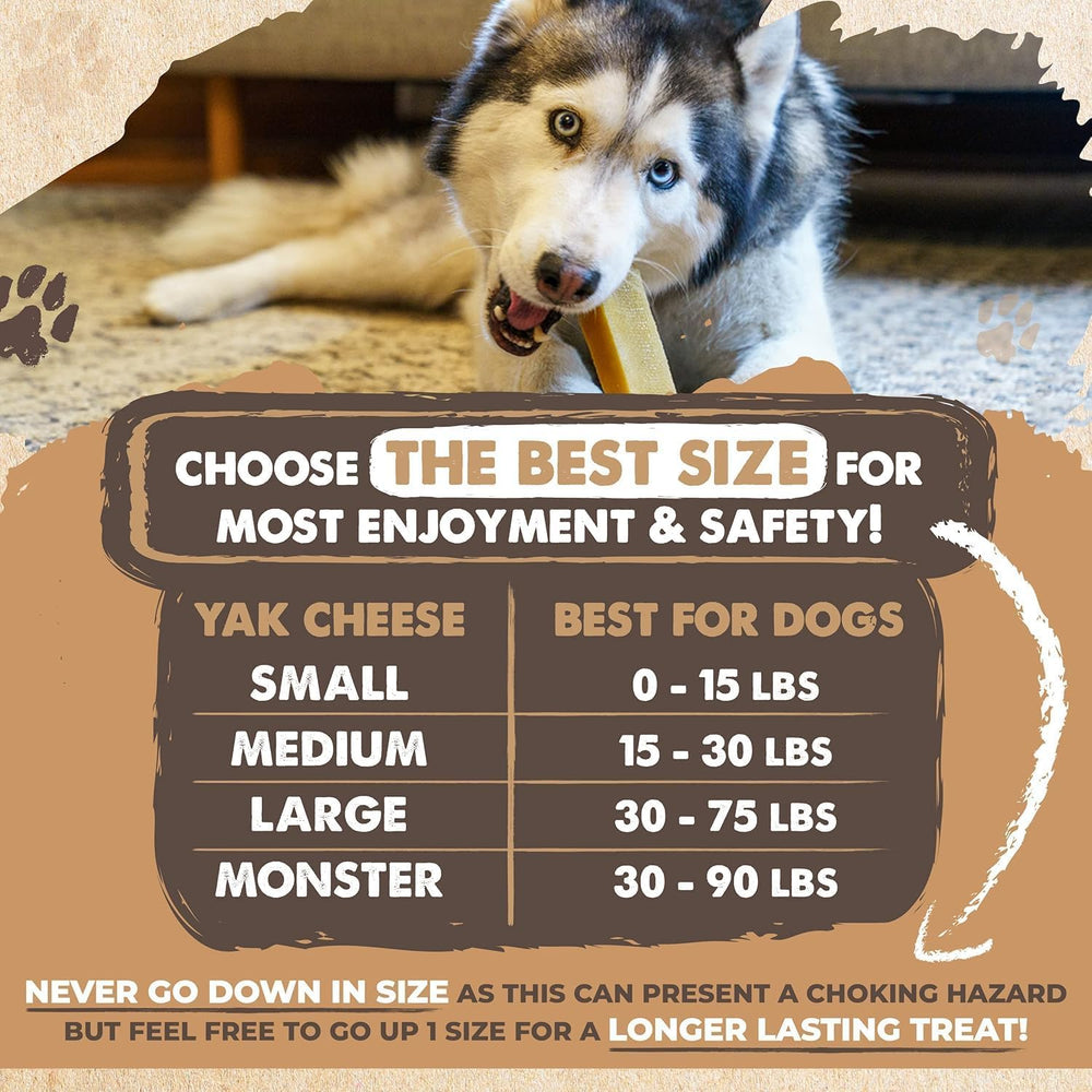 Mighty Paw Yak Cheese Dog Chews nutrition panel highlights high protein and calcium for growth and bone health