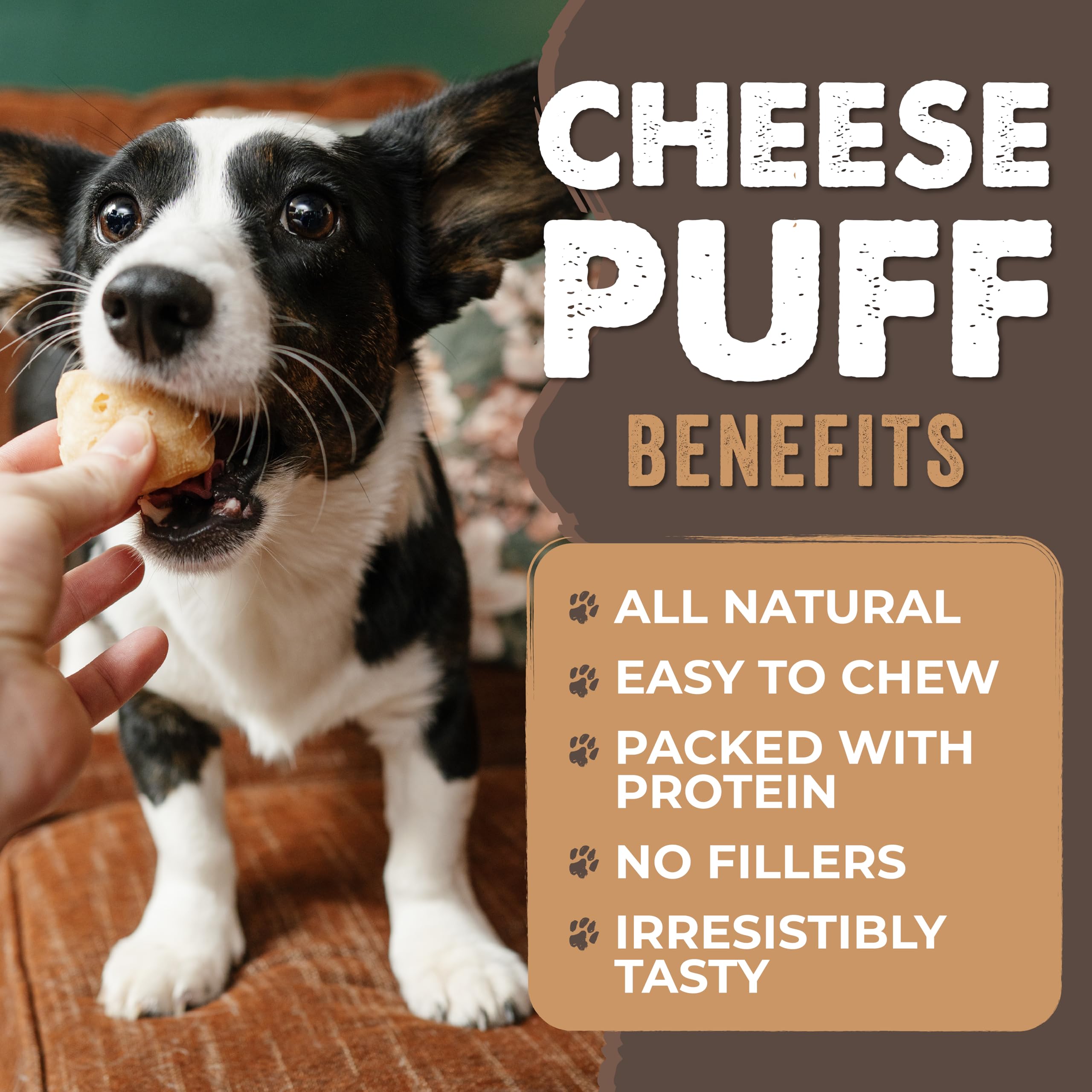 Mighty Paw Yak Cheese Puffs open bag reveals light, crunchy texture for training.