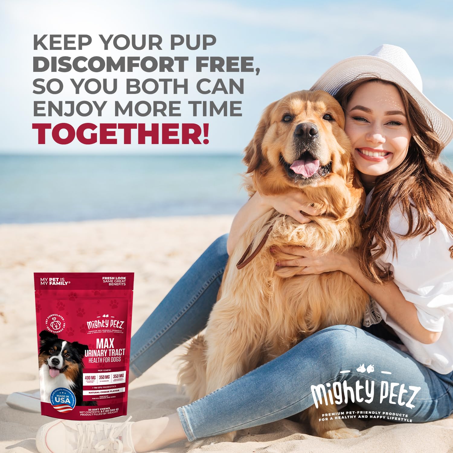 Mighty Petz MAX Cranberry ingredients label shows natural components.