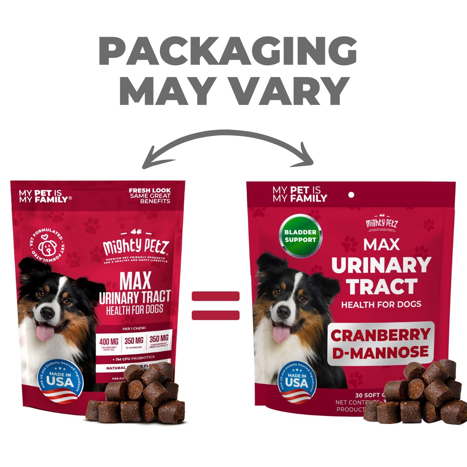 Mighty Petz MAX Cranberry owner giving chew implies simple routine.