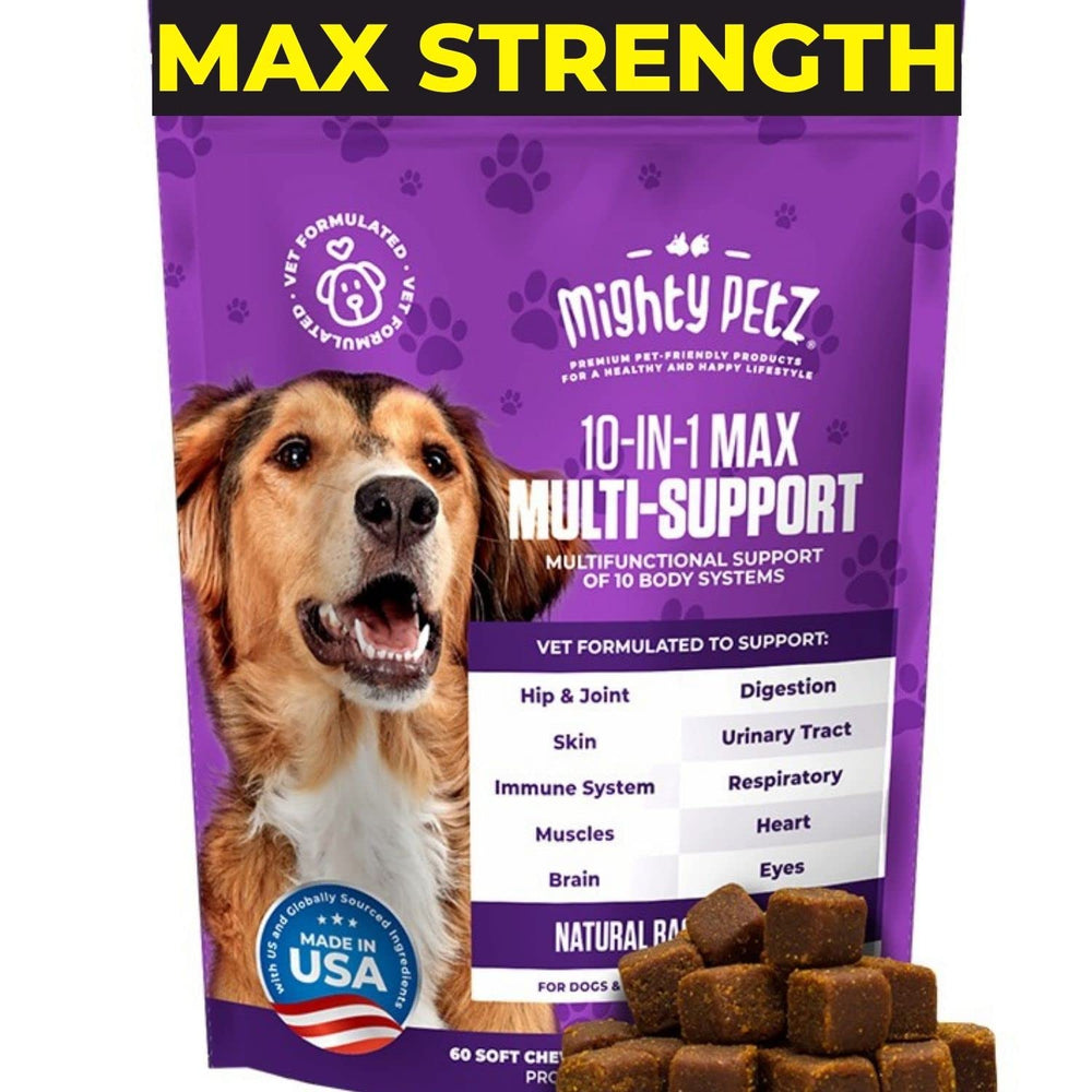 Mighty Petz MAX dog multivitamin tube showing daily use option