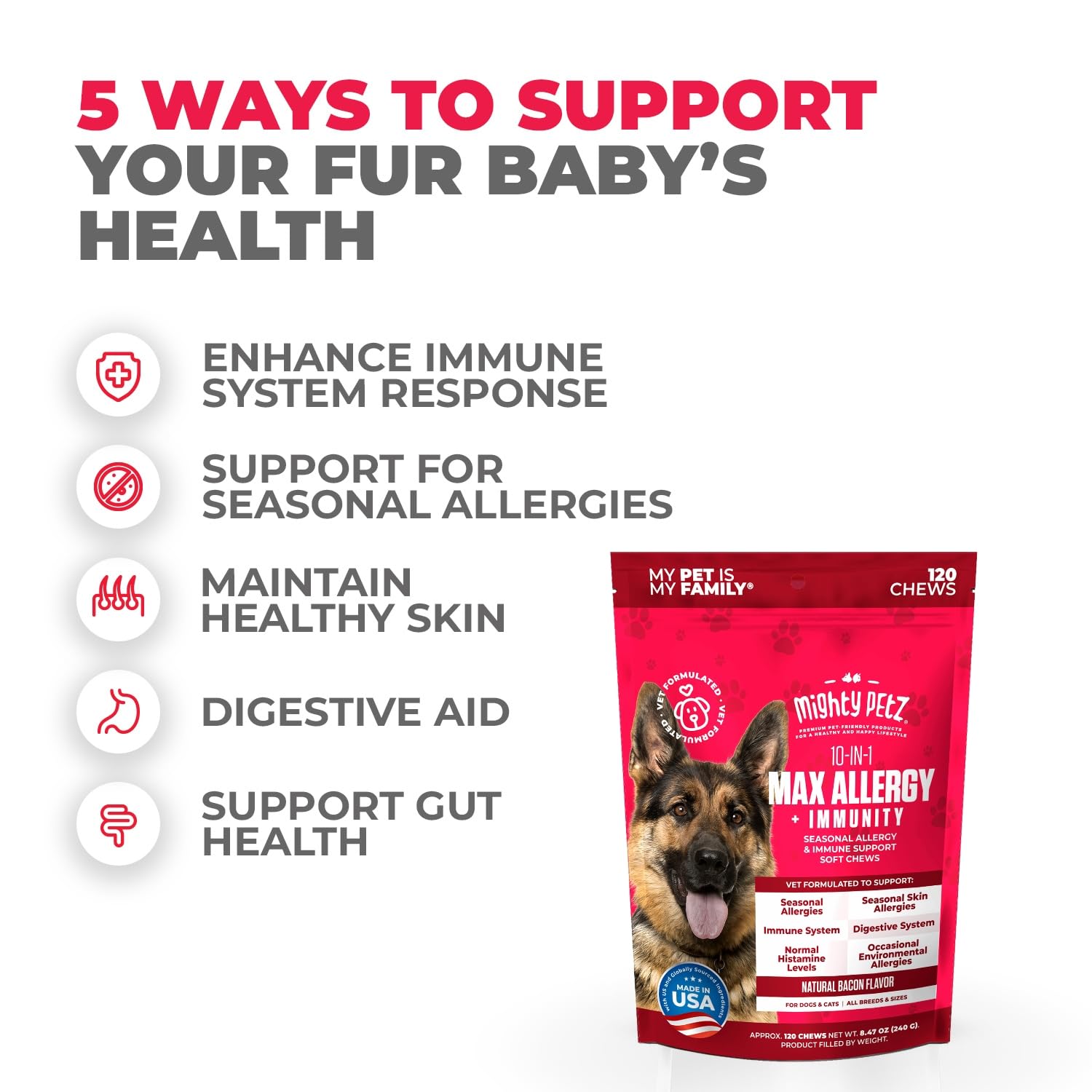Mighty Petz MAX third-party tested formula with artificial colors-free