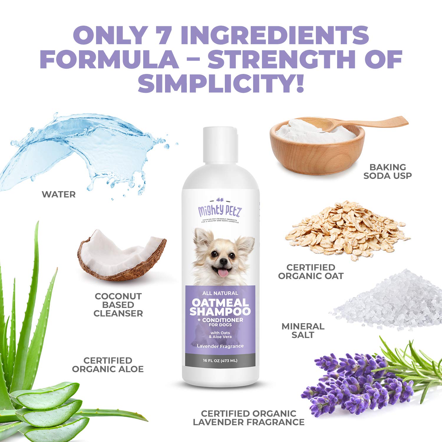 Mighty Petz aloe oatmeal soothing-lather on dog's coat during bath