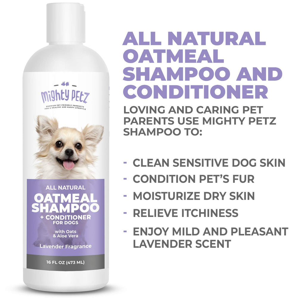 Mighty Petz pH-balanced dog shampoo bottle highlighting gentle cleansing
