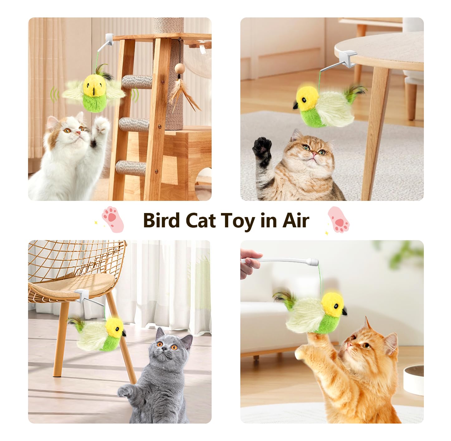 Migipaws Amakihi bird toy with elastic string is easy to set up