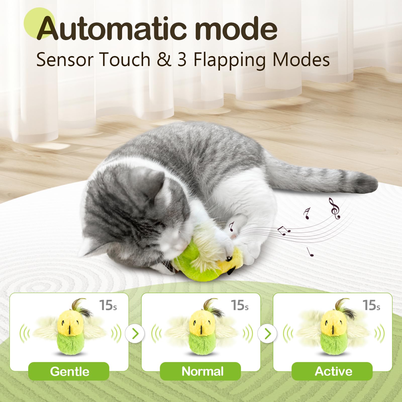 Migipaws Amakihi bird toy close-up shows soft feathers and plush materials