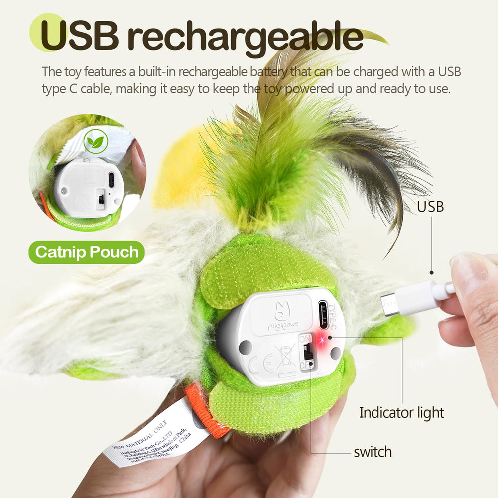 Migipaws Amakihi bird toy USB C rechargeable for quick, battery-free sessions