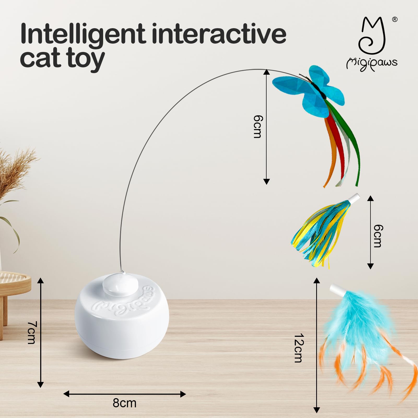 Migipaws ball base provides unpredictable motion for extended kitten engagement.