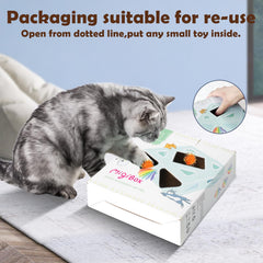 Migipaws Cardboard Toy box with holes invites pawing and toy retrieval.