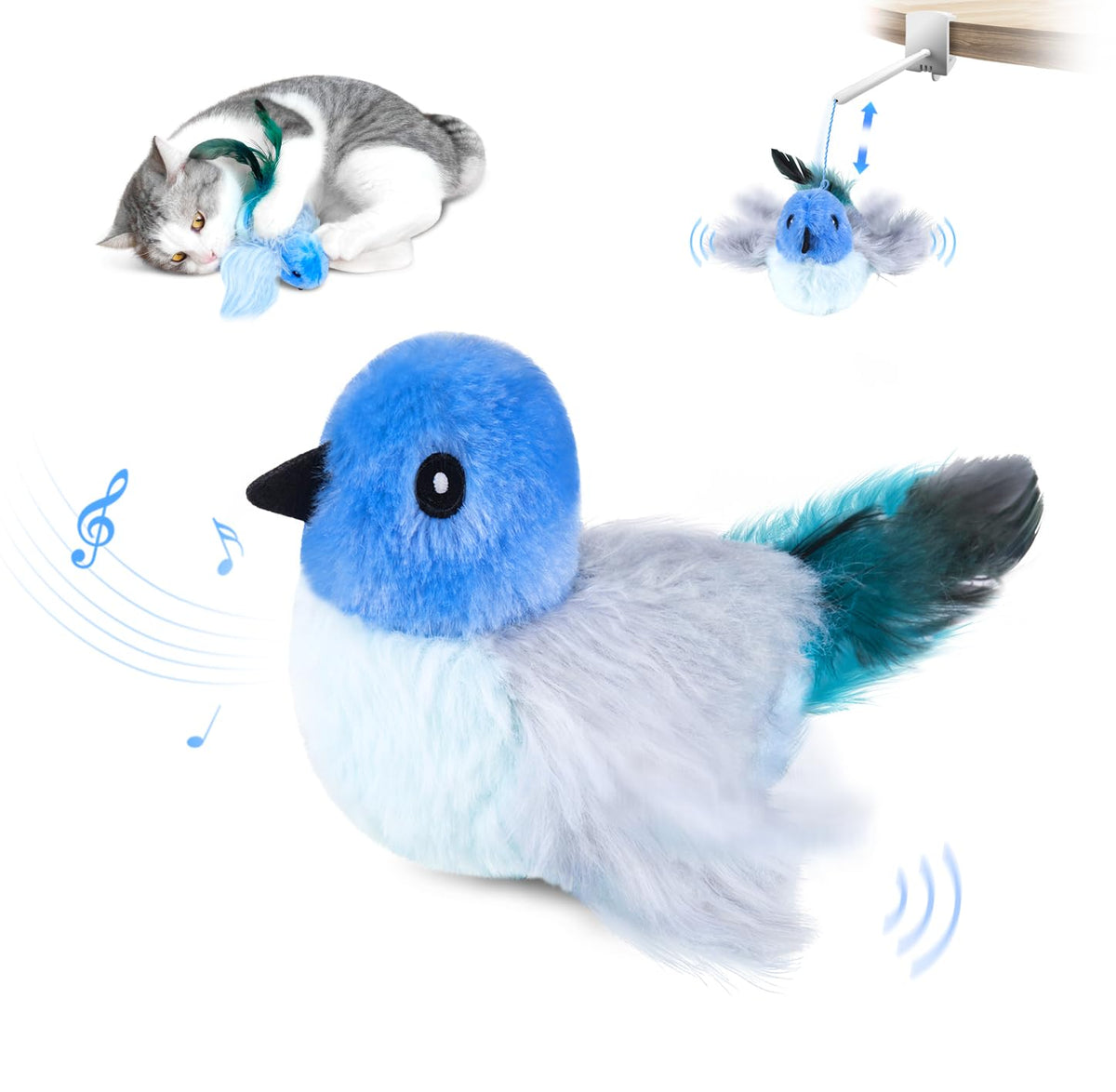 Migipaws flappy bird toy with rod assembly, inviting cats to chase and pounce.