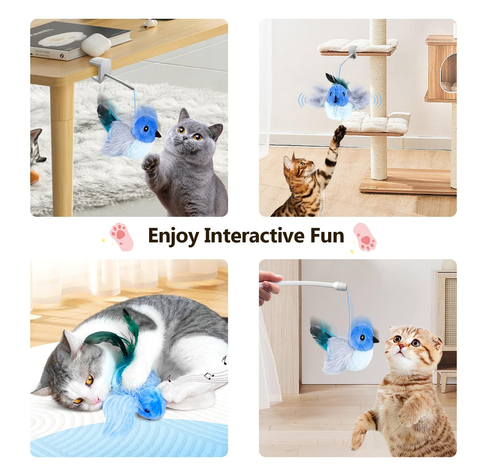 Migipaws interactive bird toy chirping action activates with motion for self-play.