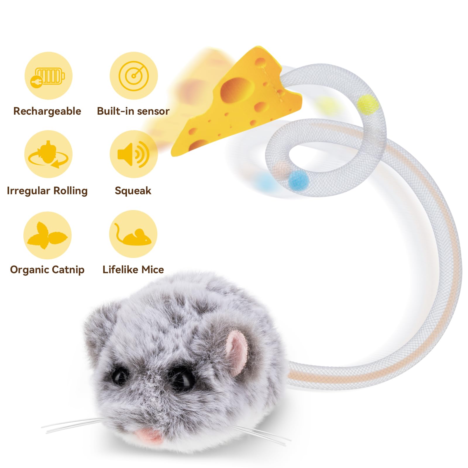 Migipaws MigiMouse auto-replay 360° action keeps play vibrant.