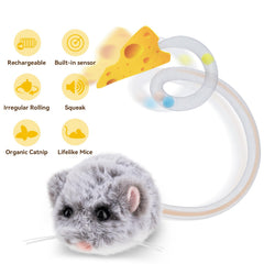 Migipaws MigiMouse auto-replay 360° action keeps play vibrant.