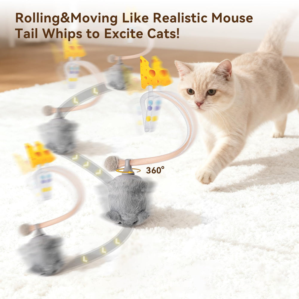Migipaws MigiMouse plush tail highlights lifelike movement for playful hunting instincts.