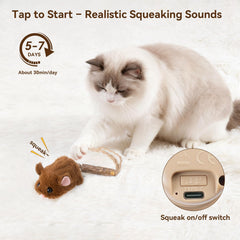 Migipaws MigiMouse emits a realistic squeak to entice chasing.