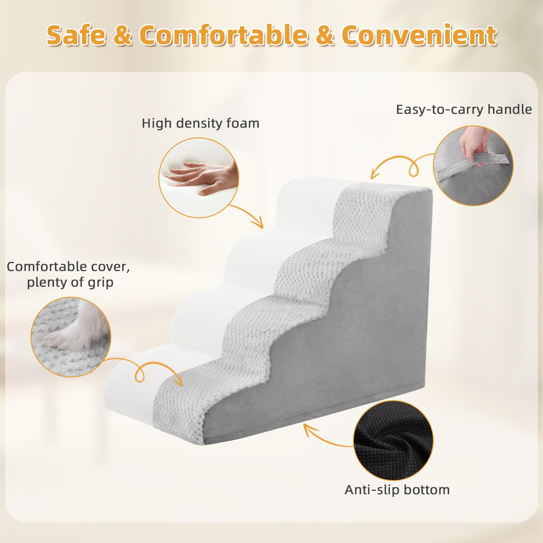 MIHIKK dog stairs bottom non-slip keeps pets stable while climbing.