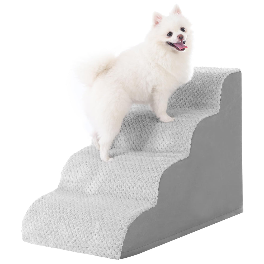 MIHIKK dog stairs curve four-step design eases bed access for small pets.