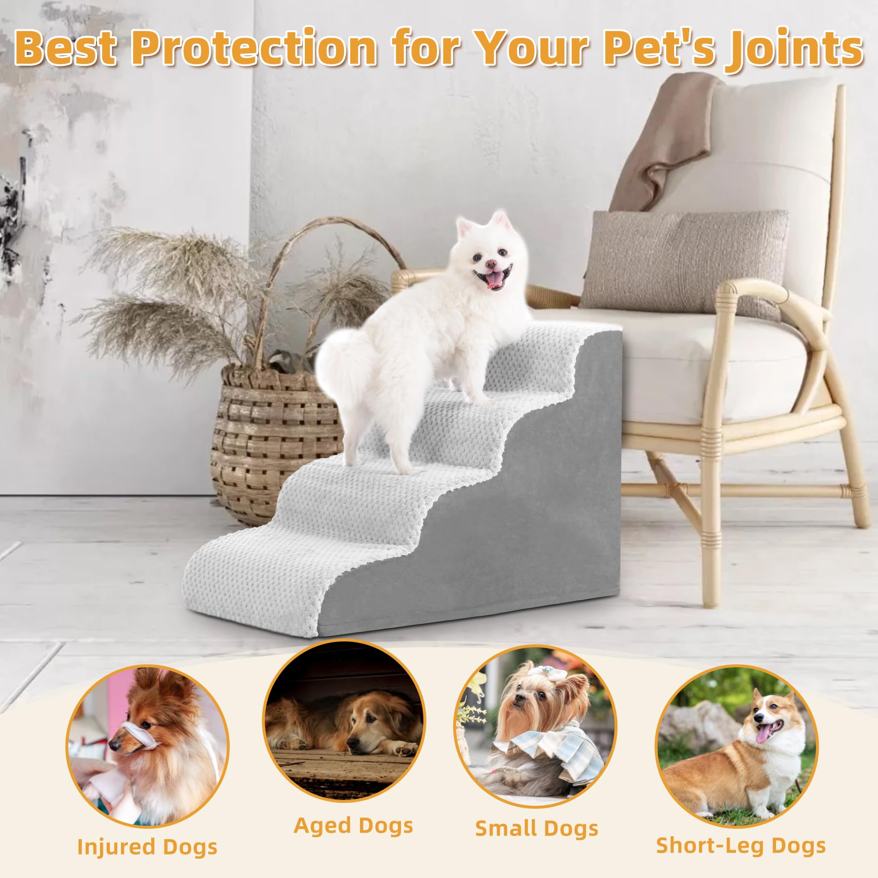 MIHIKK dog stairs high-density foam offer firm support for joints.