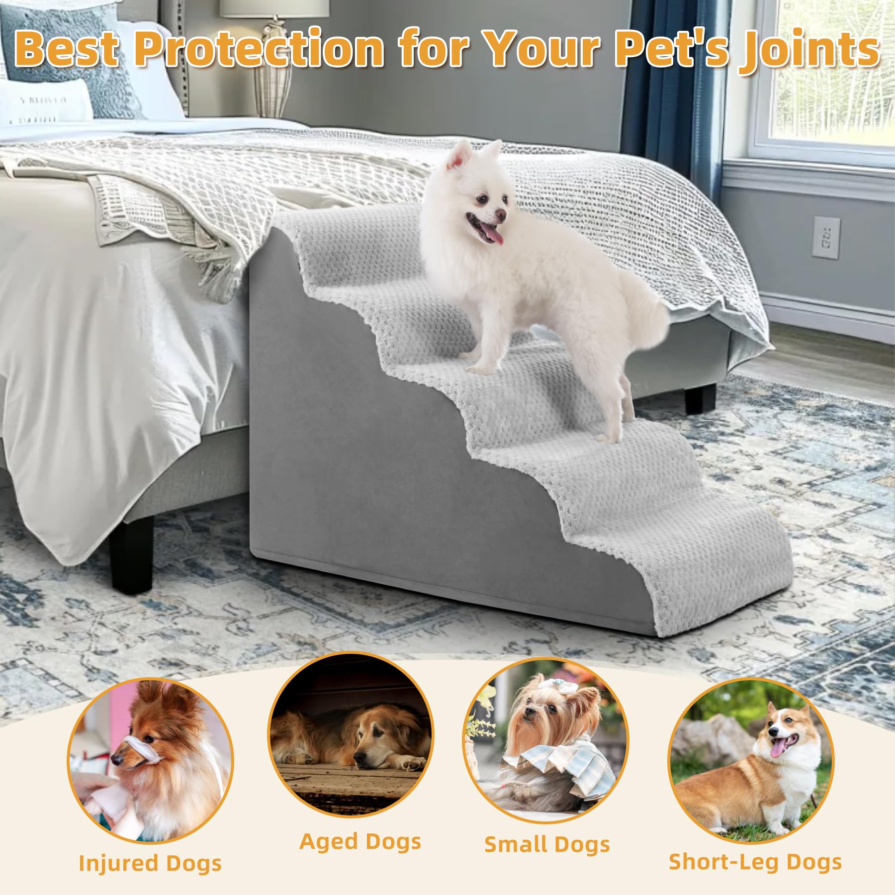 MIHIKK dog stairs anti-slip fabric and rubber base ensure secure footing.