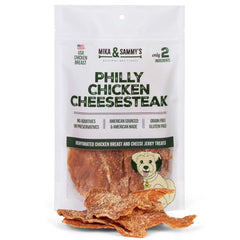 Mika and Sammy's gourmet jerky packaging in 5-oz size for premium dog rewards.
